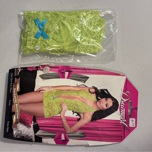 Dreamgirl Lime Green Lace Chemise with Blue Bow One size ( runs small )